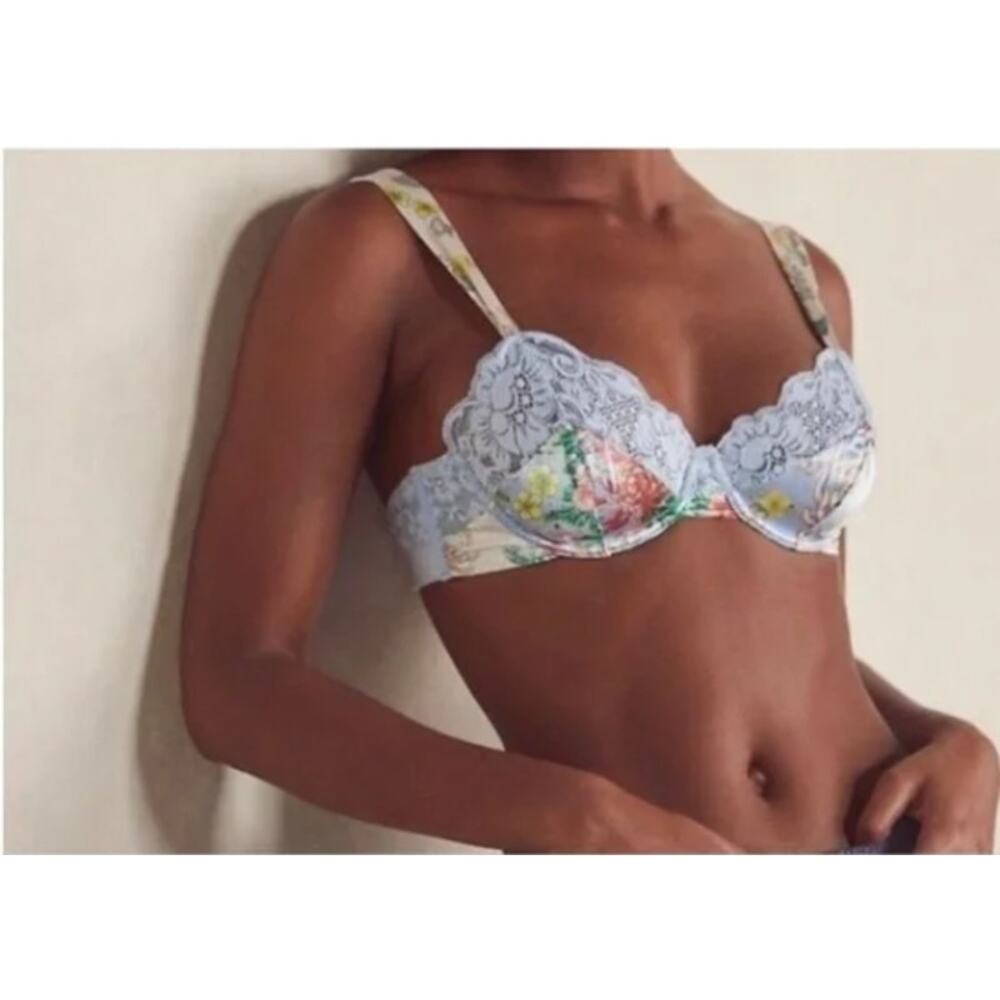 $89 MSRP - We are HAH After Hours Bra 30-38B Kyoto Kimono French blue print